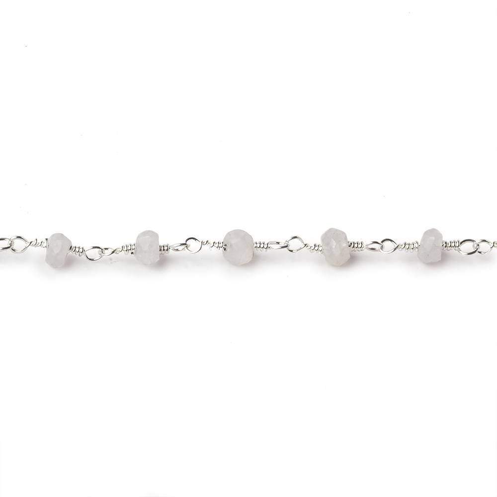 3.5mm Rainbow Moonstone faceted rondelle Silver Plated Chain by the foot 35 pieces - Beadsofcambay.com