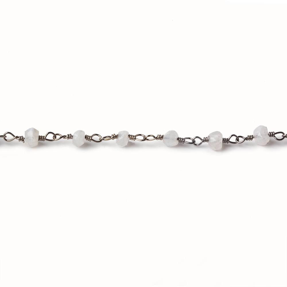 3.5mm Rainbow Moonstone rondelle Black Gold plated Chain by the foot 35 beads - Beadsofcambay.com