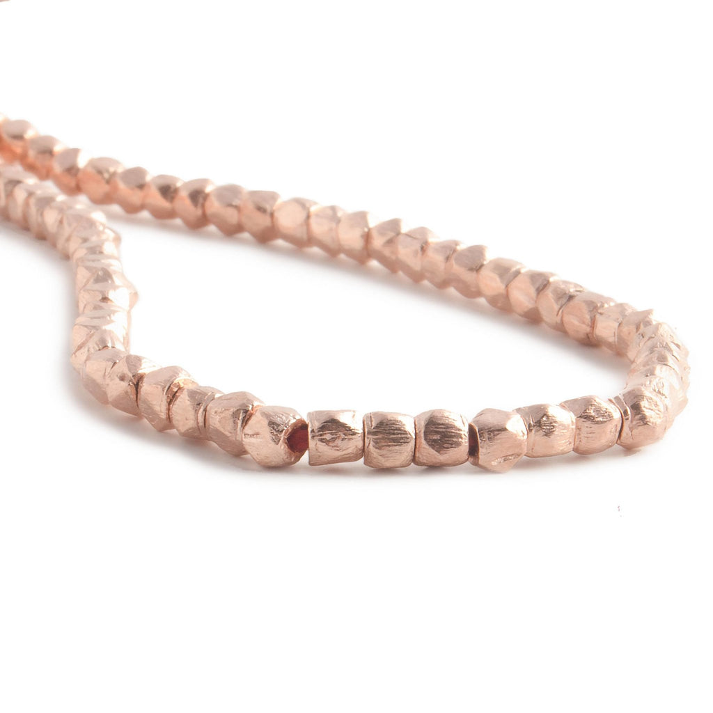 3.5mm Rose Gold plated Copper Brushed Faceted Nugget Beads 8 inch 62 beads - Beadsofcambay.com