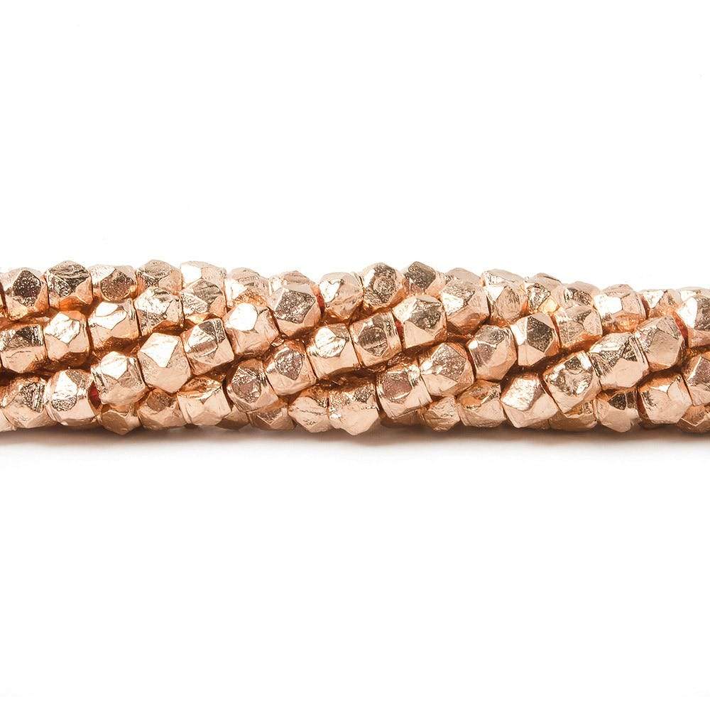 3.5mm Rose Gold plated Copper Faceted Nugget Beads 8 inch 75 pieces - Beadsofcambay.com