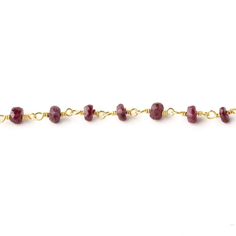3.5mm Ruby Faceted Rondelles on Vermeil Chain by the Foot 39 pieces - Beadsofcambay.com