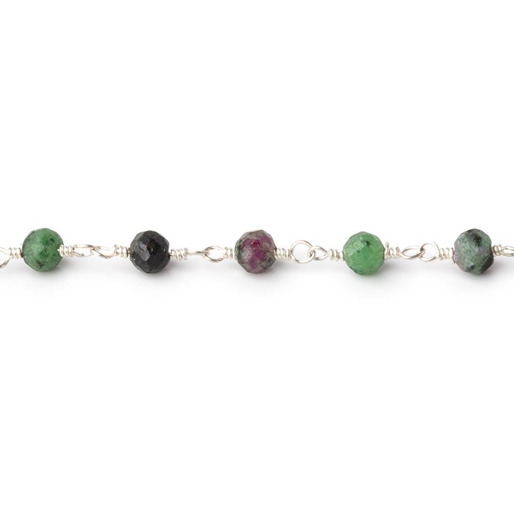 3.5mm Ruby in Zoisite Micro Faceted Rounds on Silver Plated Chain - Beadsofcambay.com