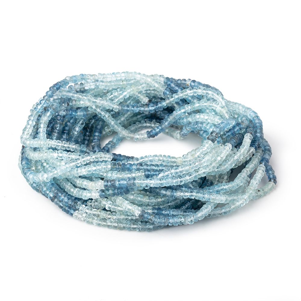 3.5mm Shaded Aquamarine Faceted Rondelle Beads 18 inch 239 pieces - Beadsofcambay.com