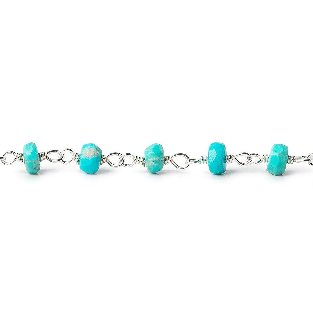 3.5mm Sleeping Beauty Turquoise faceted rondelle .925 Silver Chain by the foot - Beadsofcambay.com