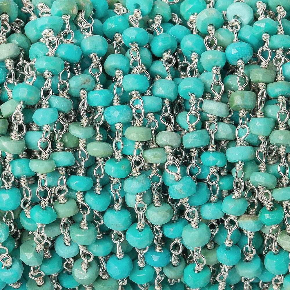 3.5mm Sleeping Beauty Turquoise faceted rondelle .925 Silver Chain by the foot - Beadsofcambay.com