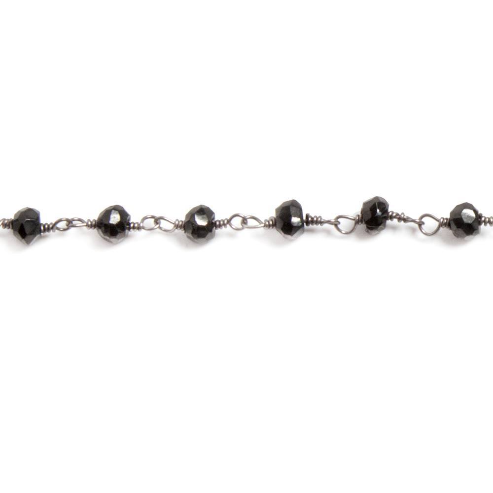 3.5mm to 4mm Black Agate faceted rondelle Black Gold plated Chain by the foot 35 pcs - Beadsofcambay.com