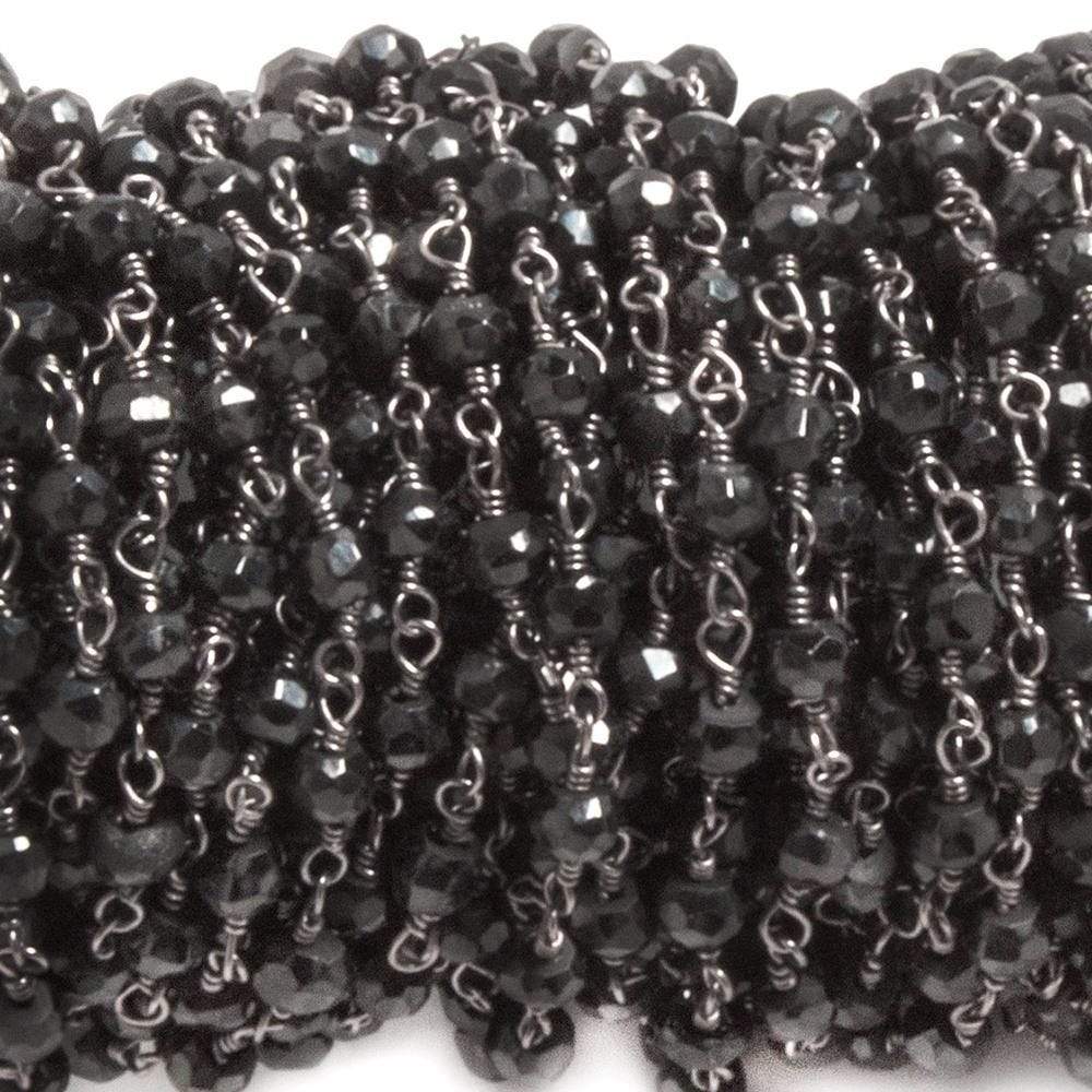 3.5mm to 4mm Black Agate faceted rondelle Black Gold plated Chain by the foot 35 pcs - Beadsofcambay.com