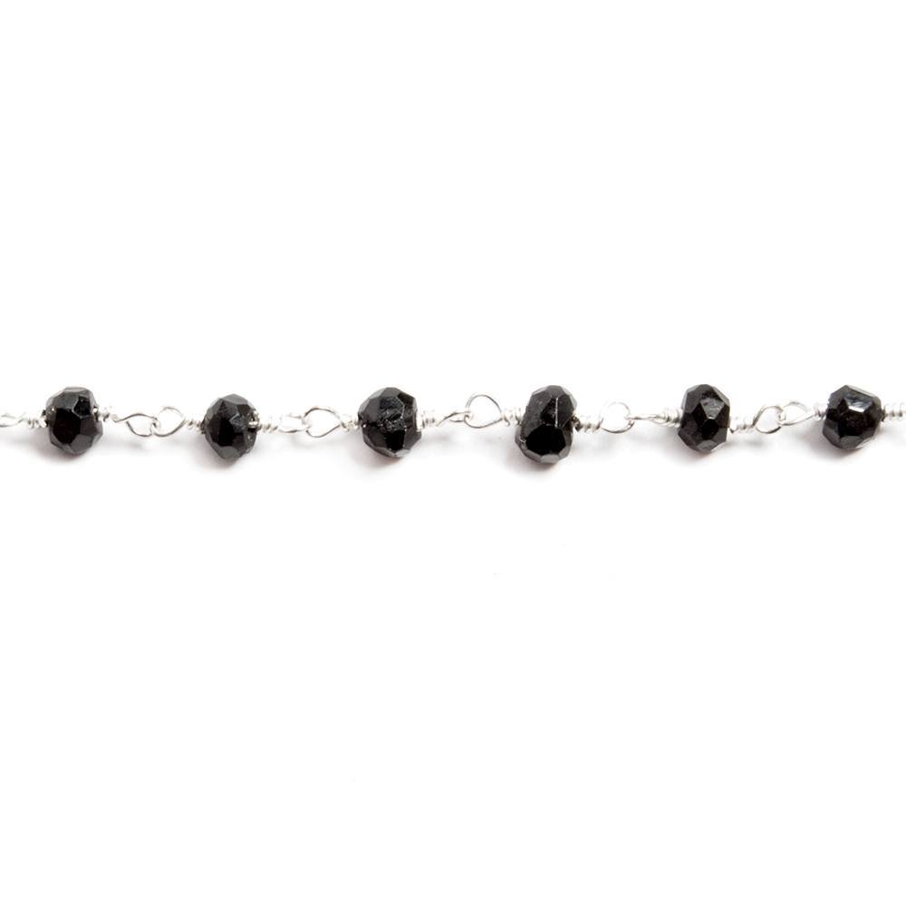 3.5mm to 4mm Black Agate faceted rondelle Silver plated Chain by the foot 35 beads - Beadsofcambay.com