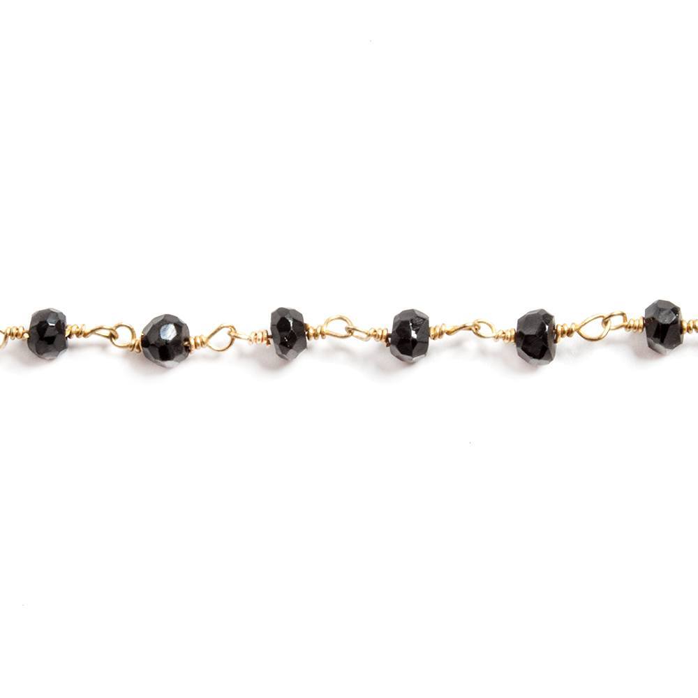 3.5mm to 4mm Black Spinel faceted rondelle Gold plated Chain by the foot 35 beads - Beadsofcambay.com