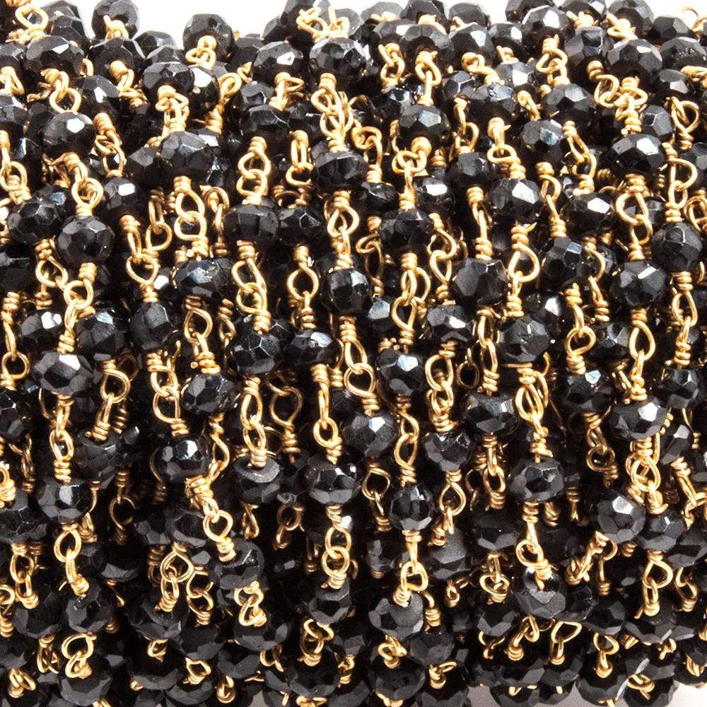 3.5mm to 4mm Black Spinel faceted rondelle Gold plated Chain by the foot 35 beads - Beadsofcambay.com