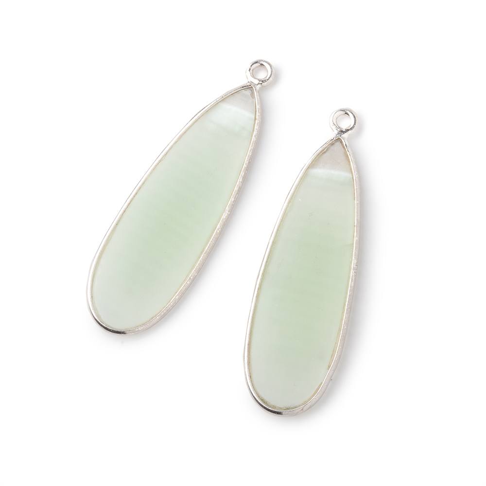 35x12mm .925 Silver Bezel Matte Banded Agate Pear Set of 2 Pendants - Beadsofcambay.com