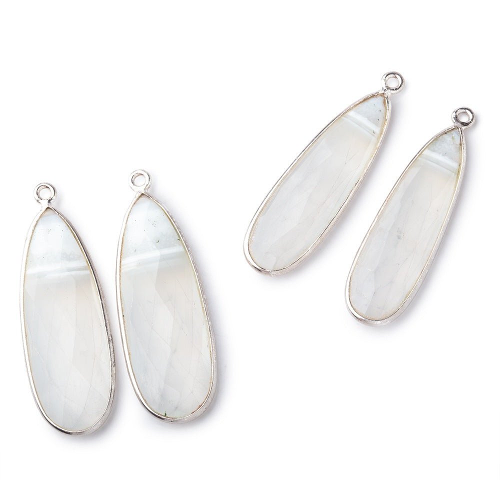 35x14mm .925 Silver Bezel Banded White Agate Faceted Pear Set of 2 Pendants - Beadsofcambay.com