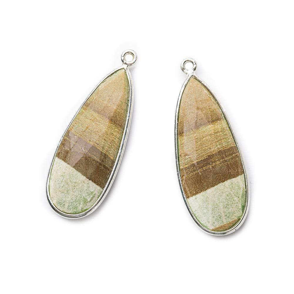 35x14mm Sterling Silver .925 Bezeled Banded Desert Jasper Pear Set of 2 pendants - Beadsofcambay.com