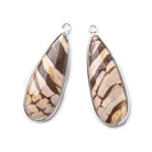35x14mm Sterling Silver .925 Bezeled Brown Zebra Jasper Pear Set of 2 pendants - Beadsofcambay.com