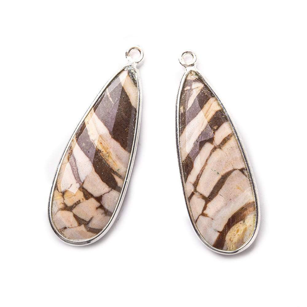 35x14mm Sterling Silver .925 Bezeled Brown Zebra Jasper Pear Set of 2 pendants - Beadsofcambay.com