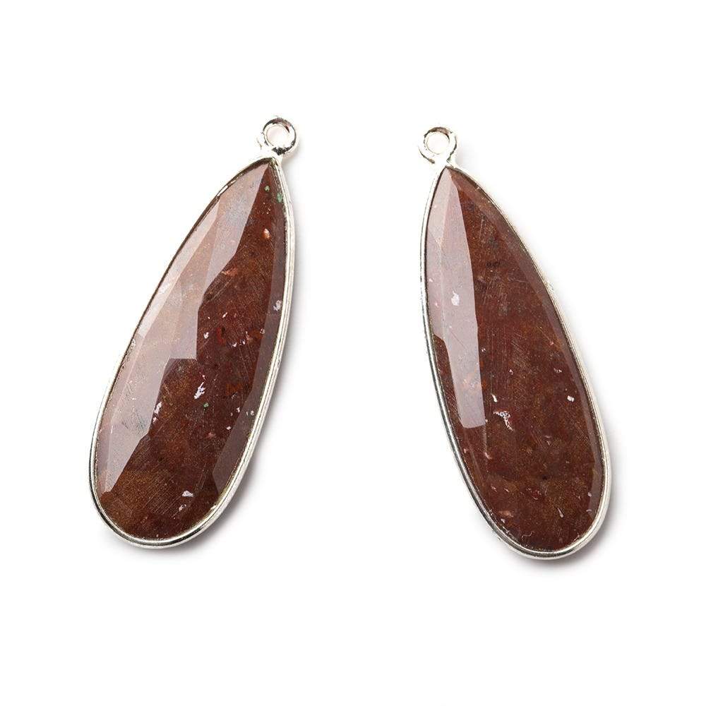 35x14mm Sterling Silver .925 Bezeled Red Jasper Pear Set of 2 pendants - Beadsofcambay.com