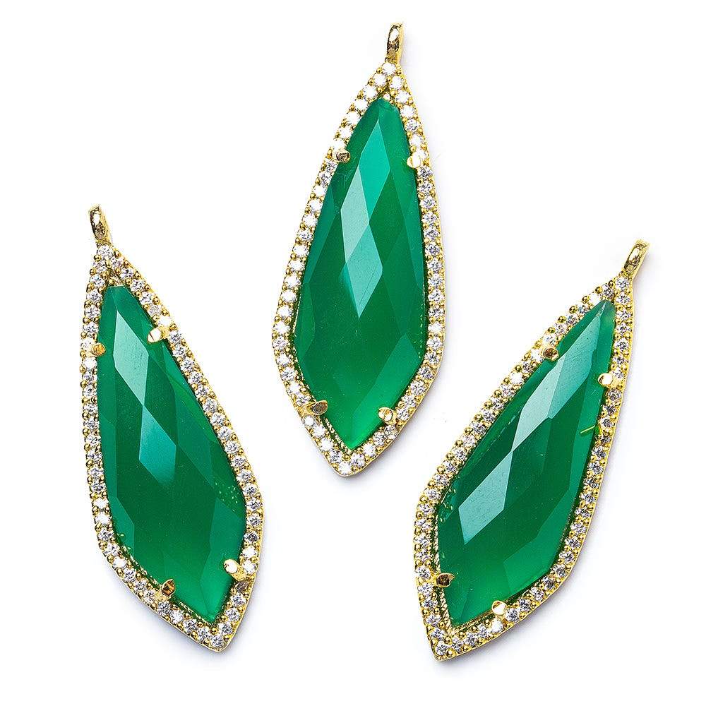 35x14mm Vermeil Bezel CZ & Green Onyx Modified Point Pendant 1 focal bead - Beadsofcambay.com