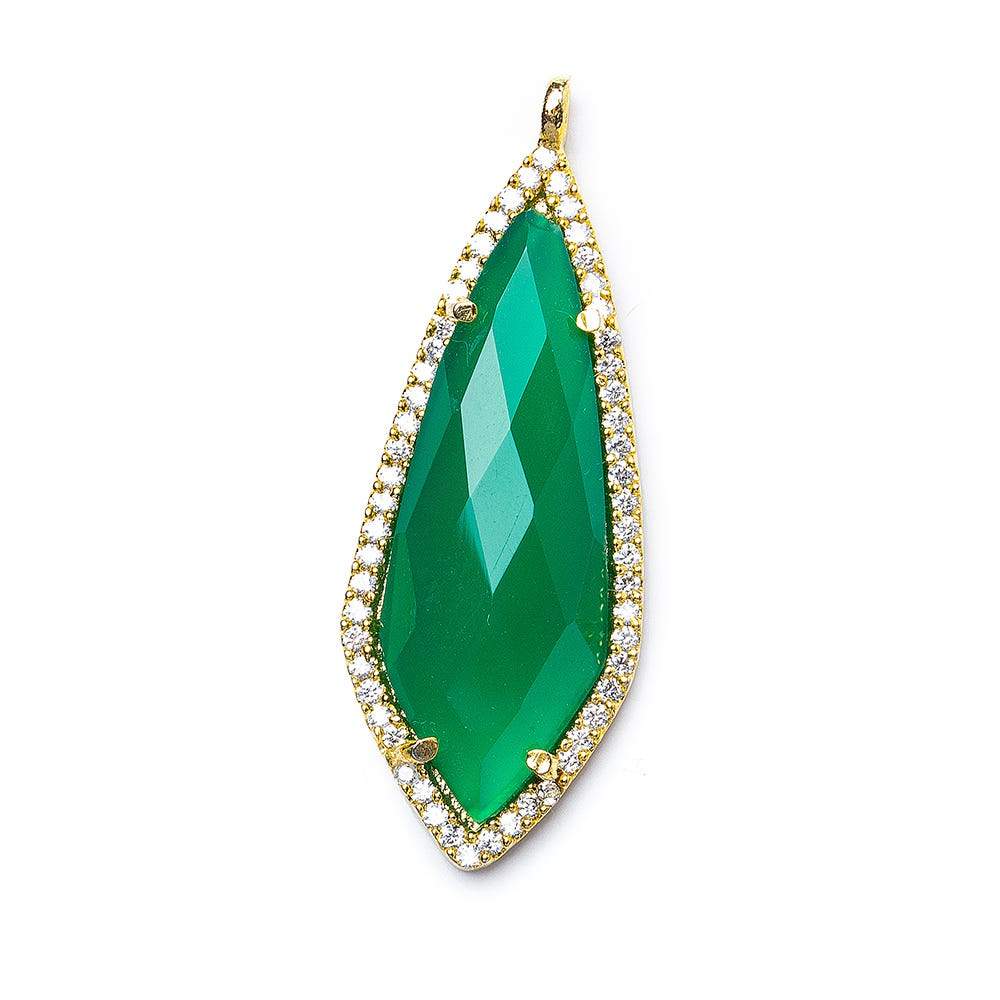 35x14mm Vermeil Bezel CZ & Green Onyx Modified Point Pendant 1 focal bead - Beadsofcambay.com