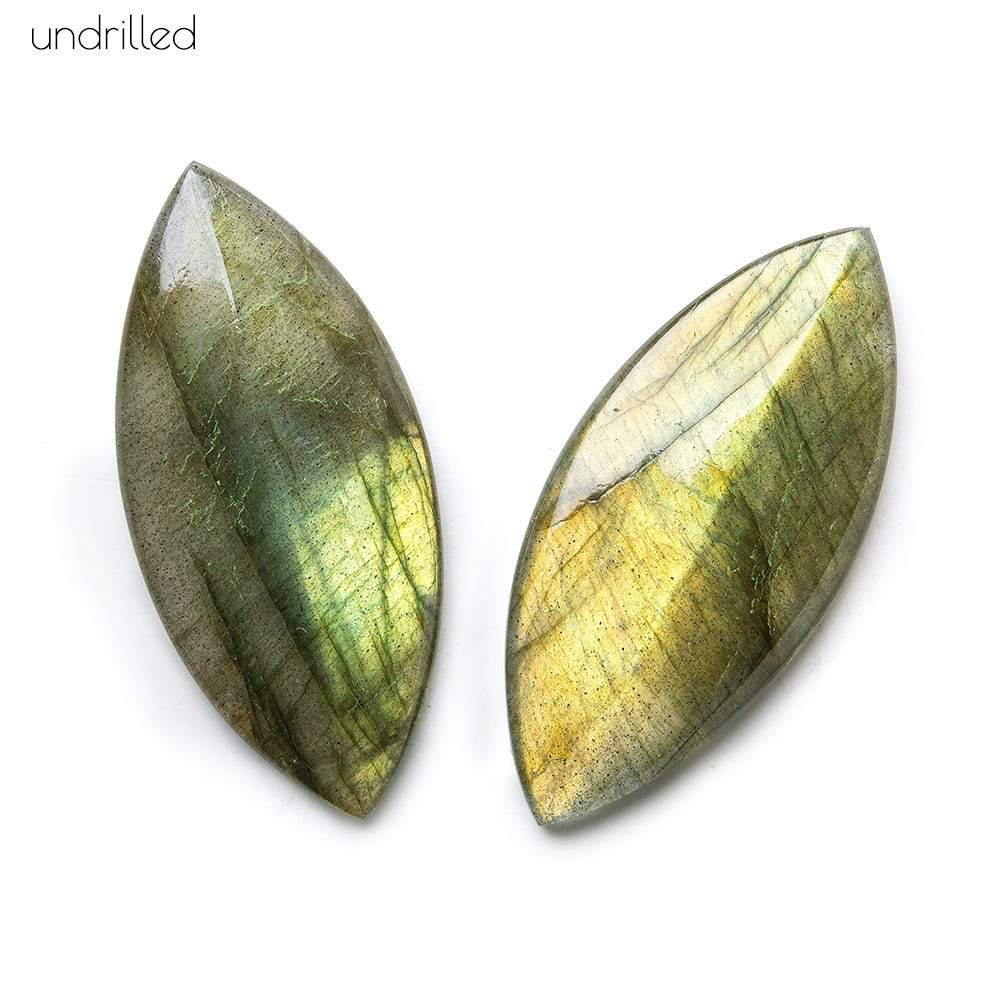 35x16x4mm Labradorite Gem Quality Pavilion Facet Marquise Focal Set of 2 - Beadsofcambay.com