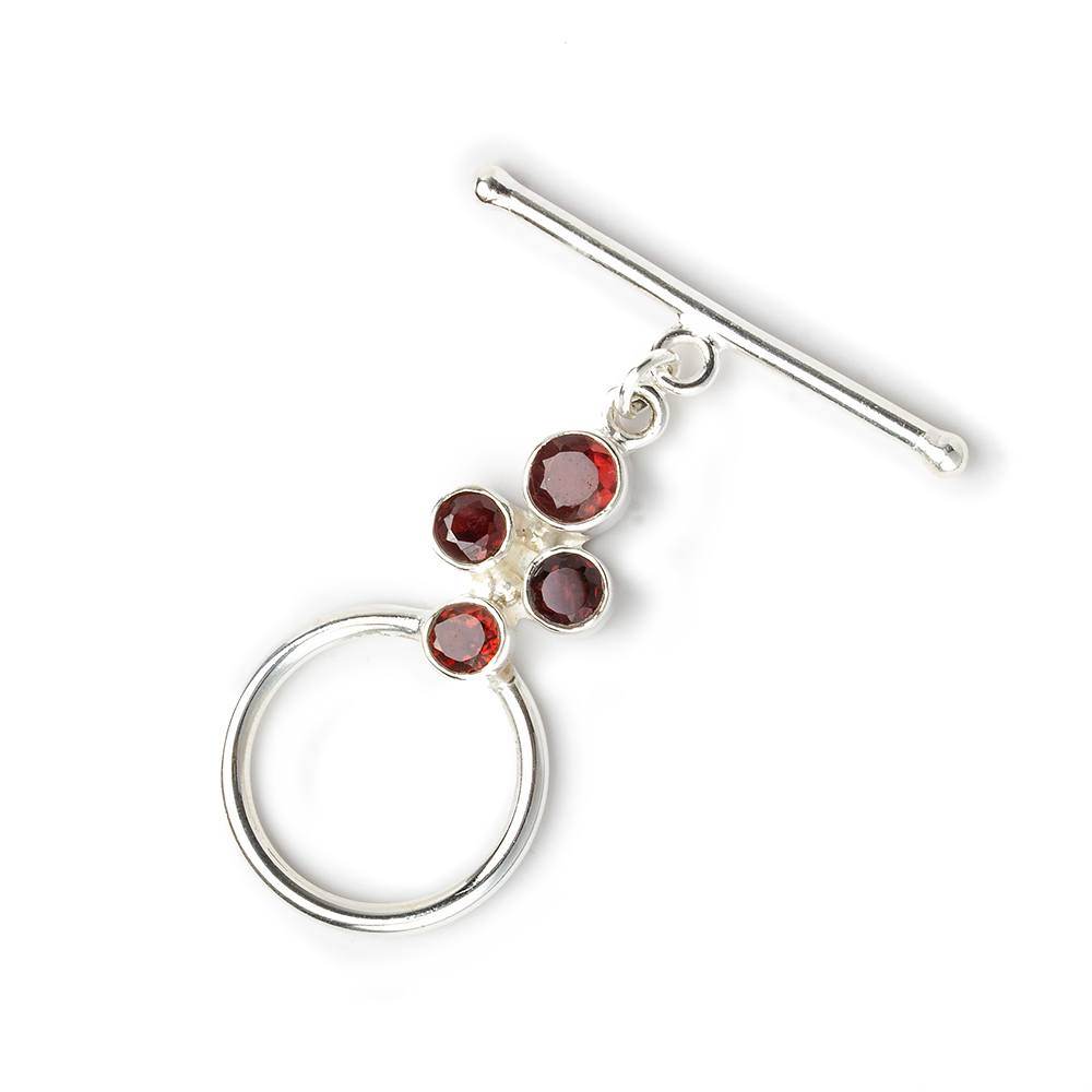 35x18mm Sterling Silver Toggle Round with Four Garnet 1 Finding - Beadsofcambay.com