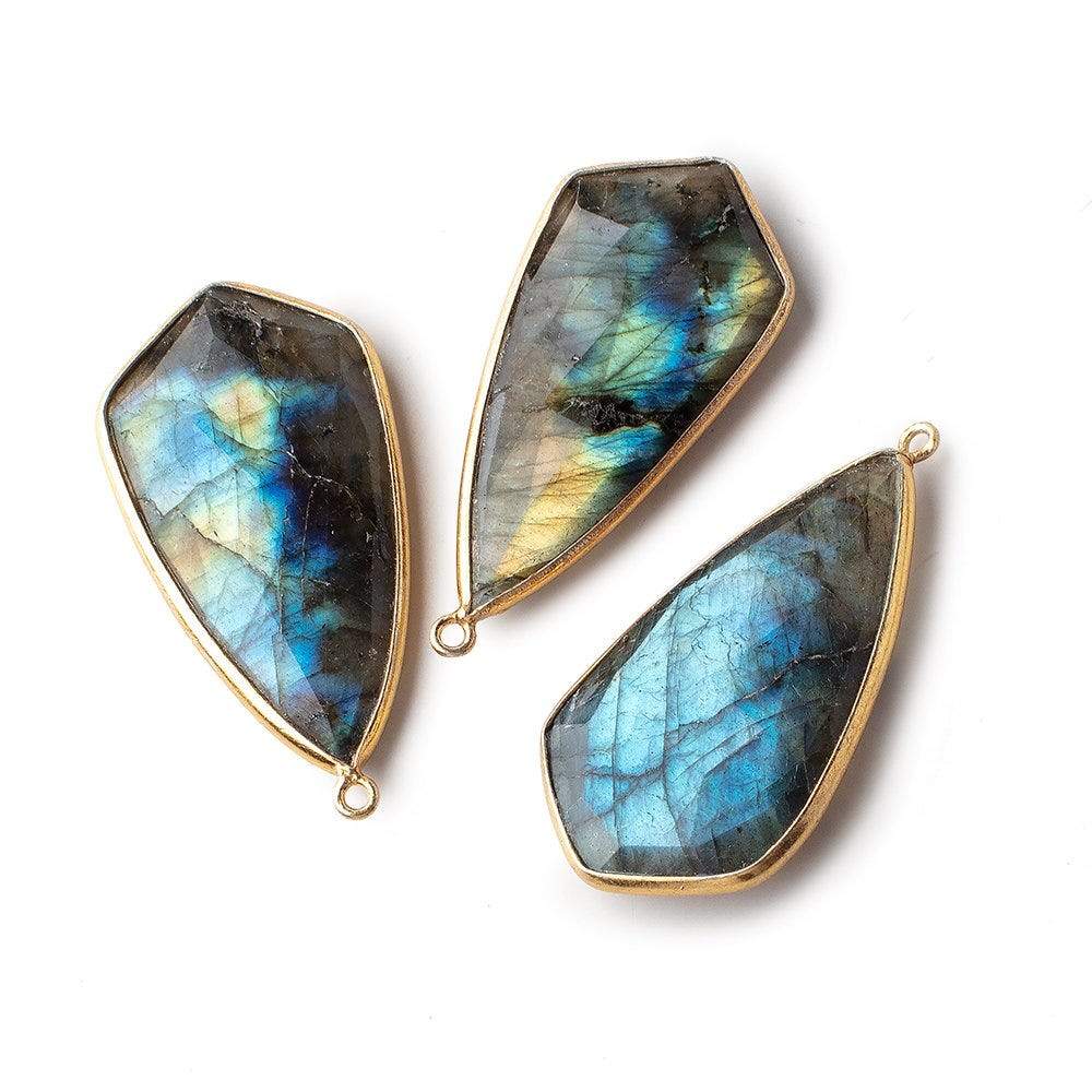 35x18mm Vermeil Bezeled Labradorite Faceted Fancy Shield Pendant 1 piece - Beadsofcambay.com