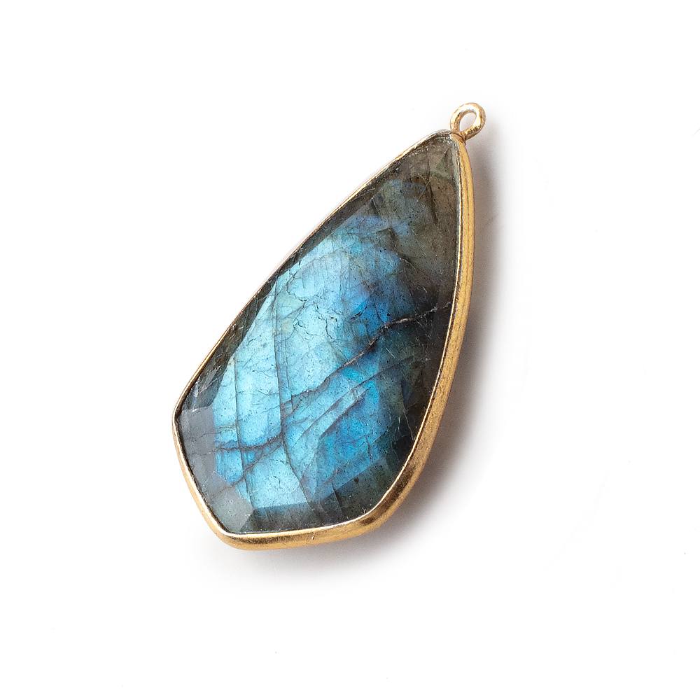 35x18mm Vermeil Bezeled Labradorite Faceted Fancy Shield Pendant 1 piece - Beadsofcambay.com