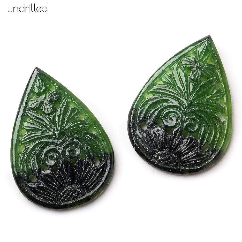 35x25x5mm Serpentine Gem Quality Hand Carved Pear Focal Set of 2 - Beadsofcambay.com