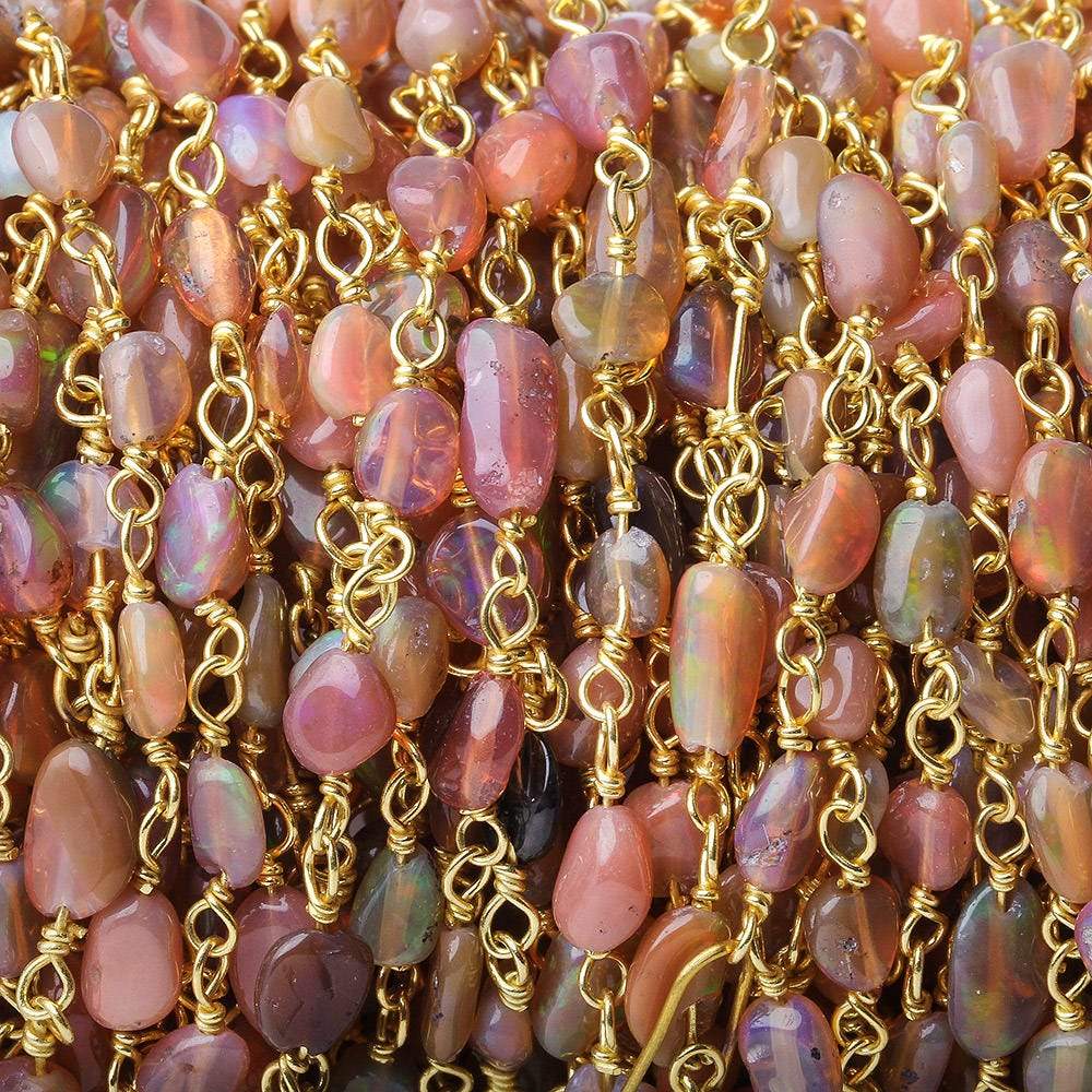 3.5x3-4.5x3mm Ethiopian Opal plain nugget Vermeil Chain by the foot - Beadsofcambay.com
