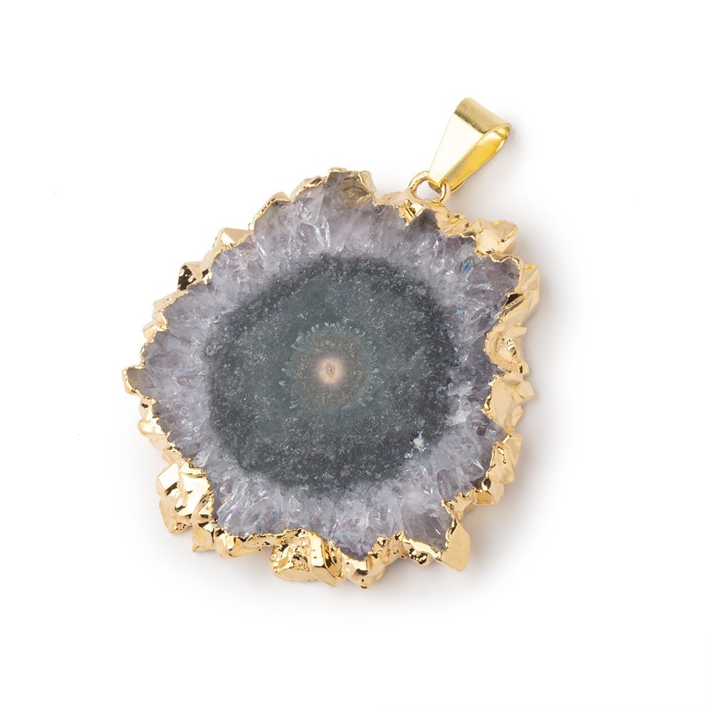 35x34mm Gold Leafed Amethyst Solar Quartz Slice Pendant 1 focal piece - Beadsofcambay.com