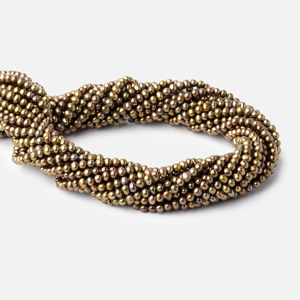 3.5x3mm Light Olive Green Off Round Freshwater Pearl 16 inch 135 pieces - Beadsofcambay.com