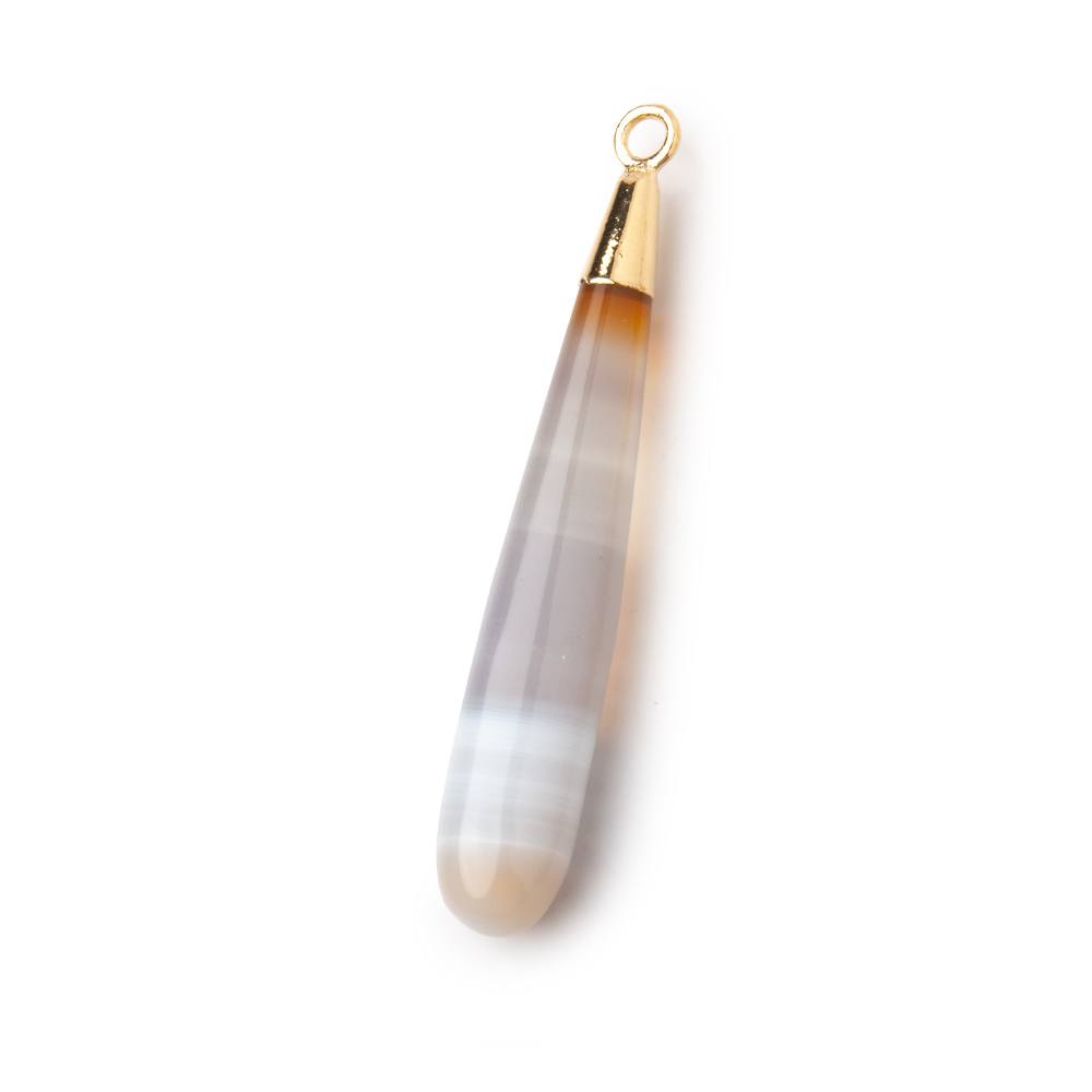 35x6mm Gold Leafed Banded Agate Plain Tear Drop Pendant 1 piece - Beadsofcambay.com