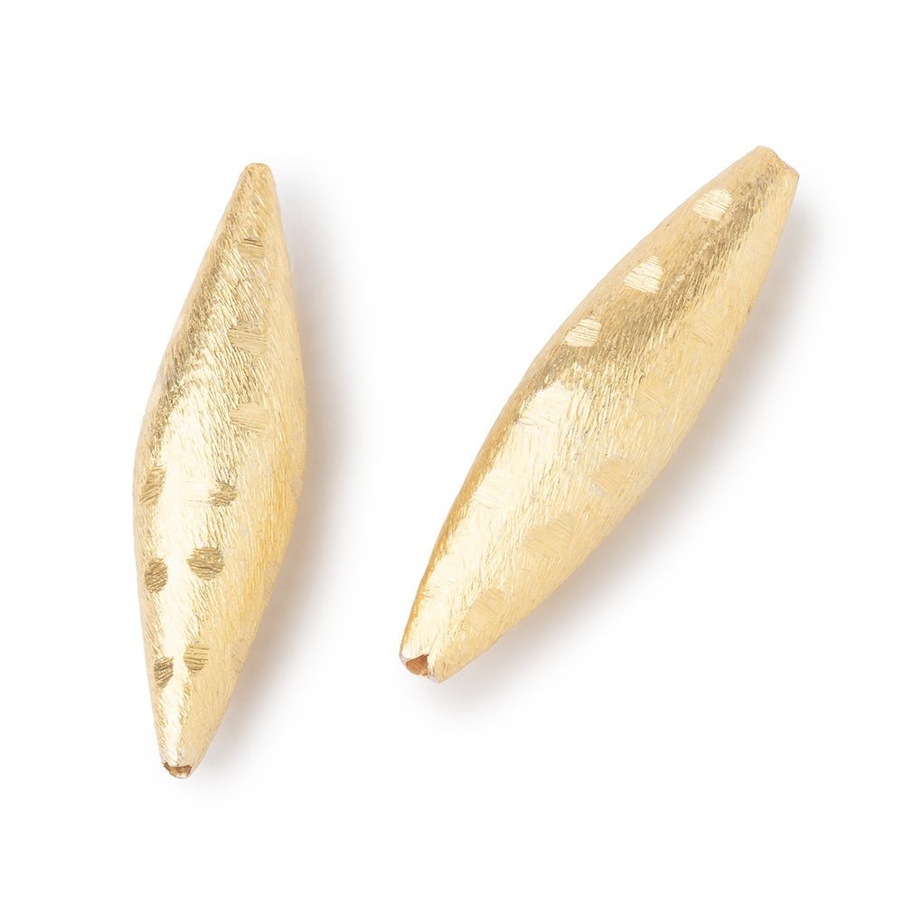 35x9mm 22kt Gold Plated Copper Brushed Patterned Marquise Set of 2 Beads - Beadsofcambay.com