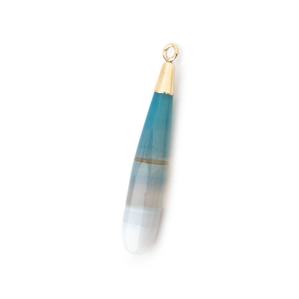 36-39mm Gold Leafed Teal Banded Agate tear drop Pendant 1 focal - Beadsofcambay.com