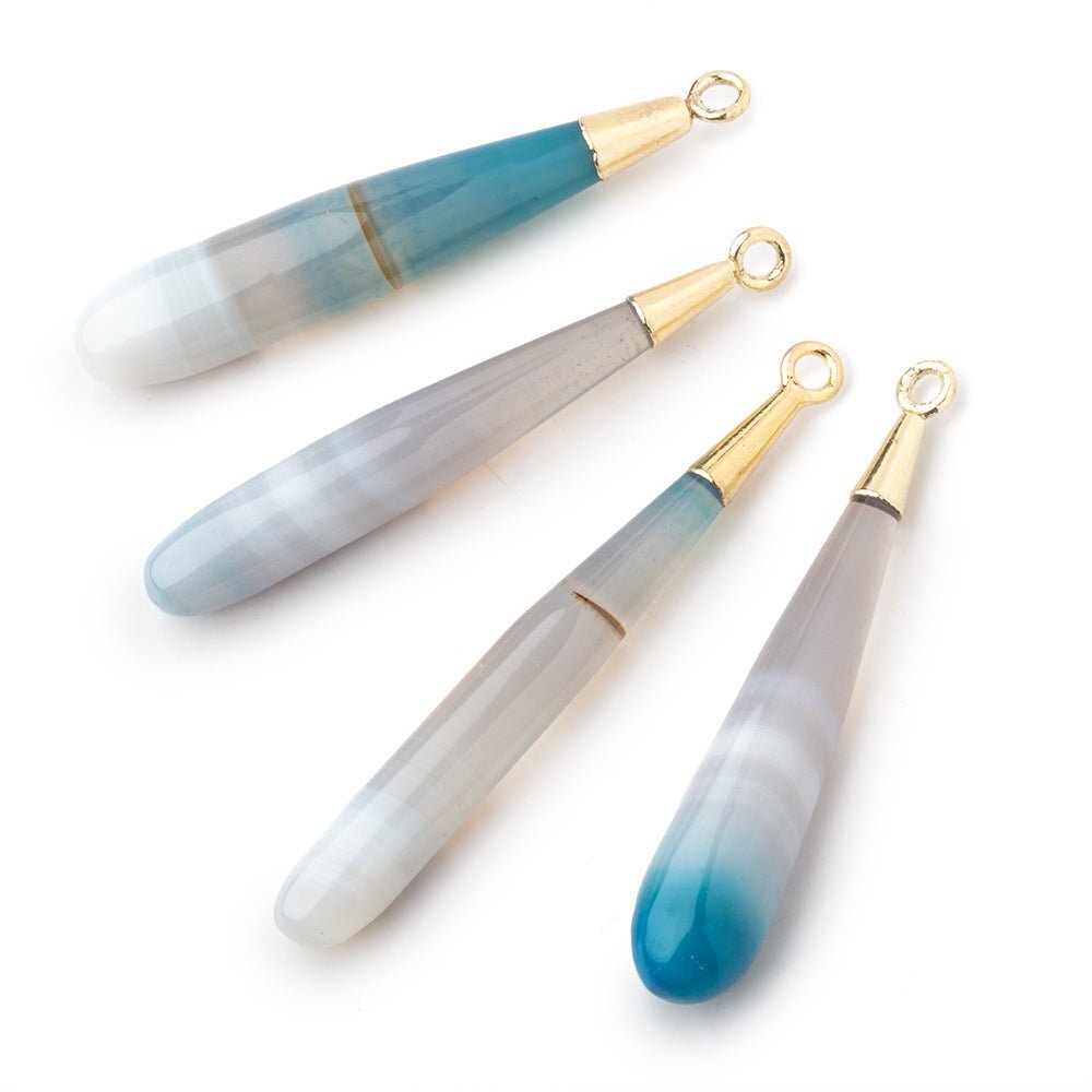36-39mm Gold Leafed Teal Banded Agate tear drop Pendant 1 focal - Beadsofcambay.com