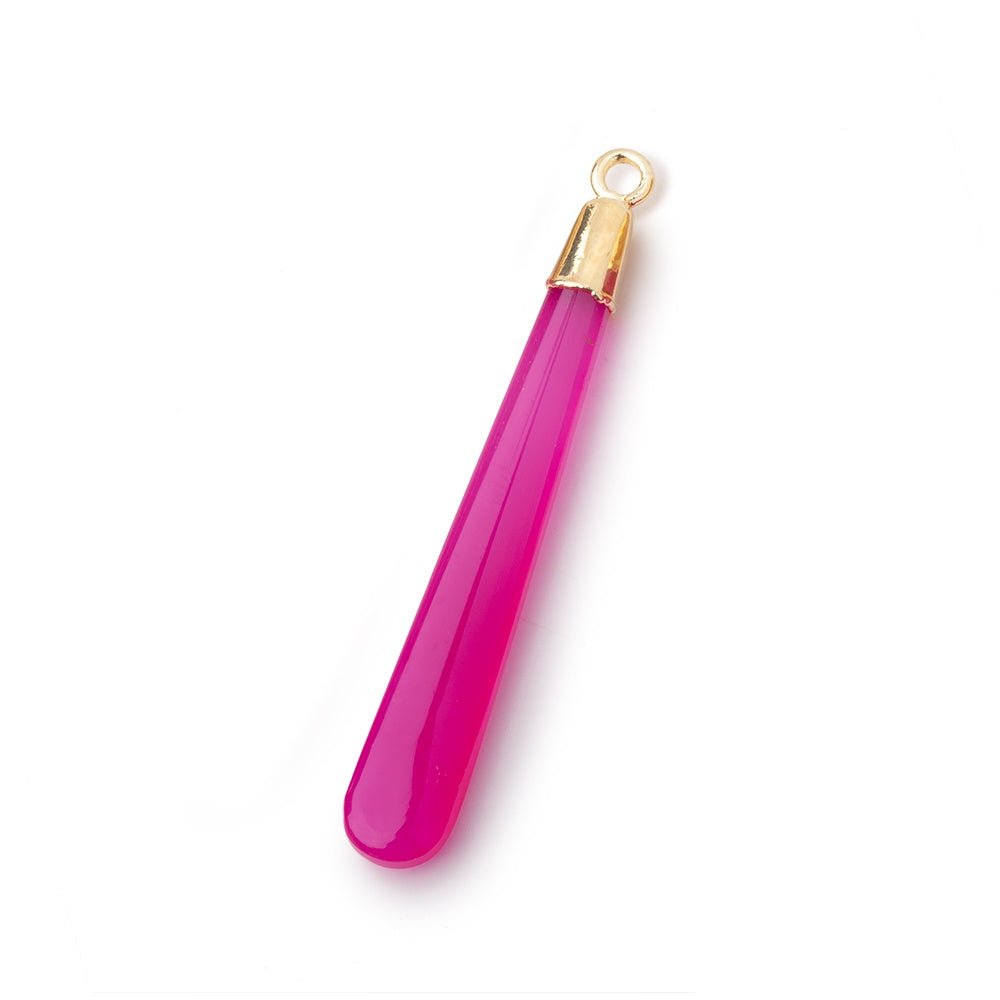 36-40mm Gold Leafed Hot Pink Chalcedony Pear Pendant 1 focal piece - Beadsofcambay.com