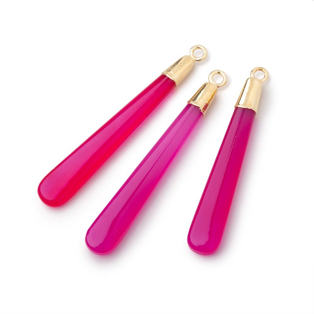 36-40mm Gold Leafed Hot Pink Chalcedony Pear Pendant 1 focal piece - Beadsofcambay.com