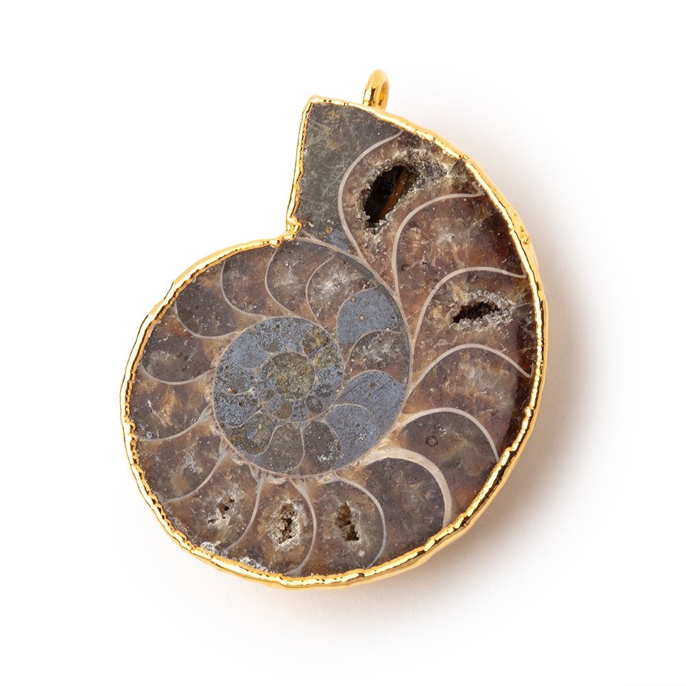 36.5x31.5mm Gold Leafed Ammonite Fossil Pendant 1 focal piece - Beadsofcambay.com