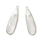 36x11mm Sterling Silver .925 Bezeled Banded White Agate Pear Set of 2 pendants - Beadsofcambay.com