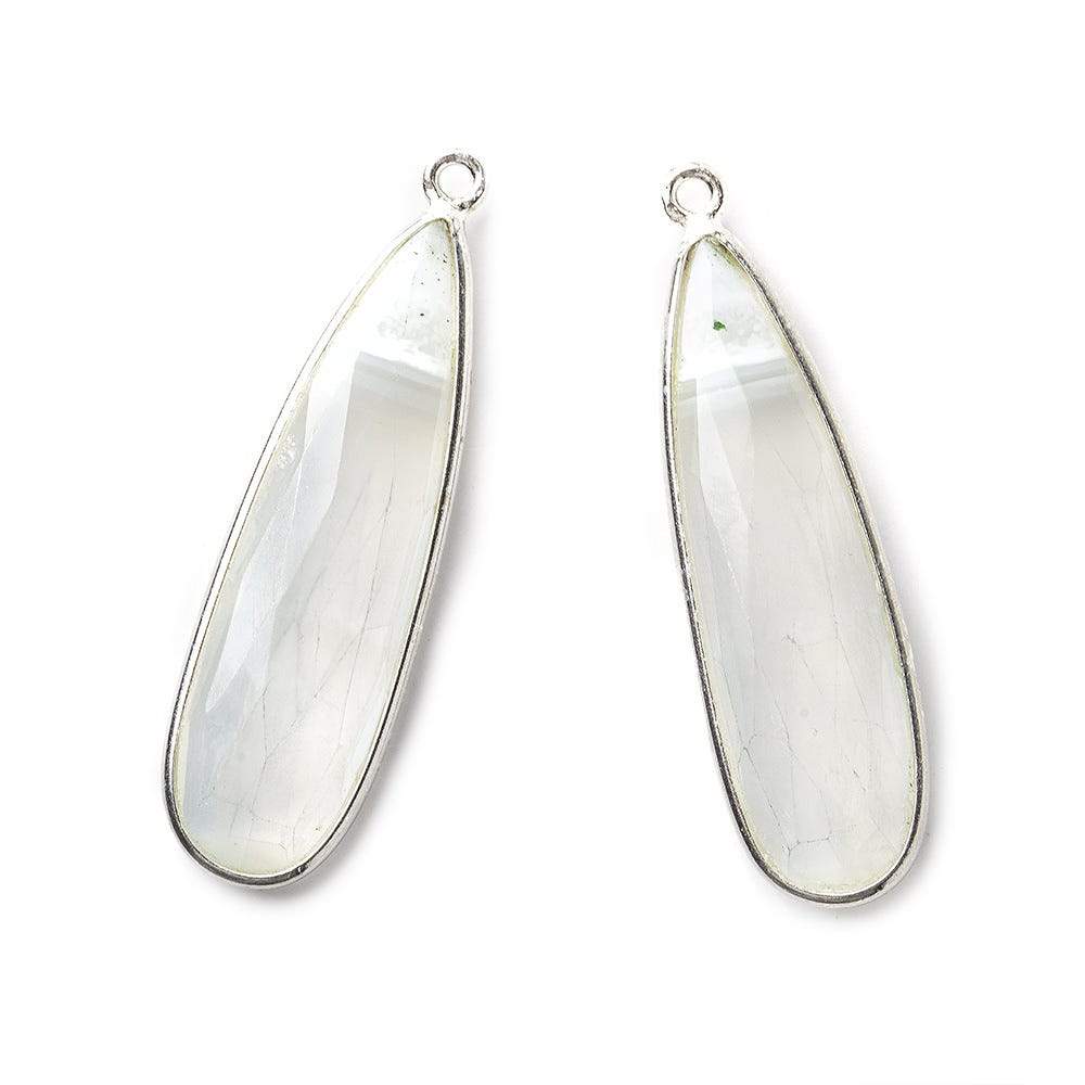 36x11mm Sterling Silver .925 Bezeled Banded White Agate Pear Set of 2 pendants - Beadsofcambay.com