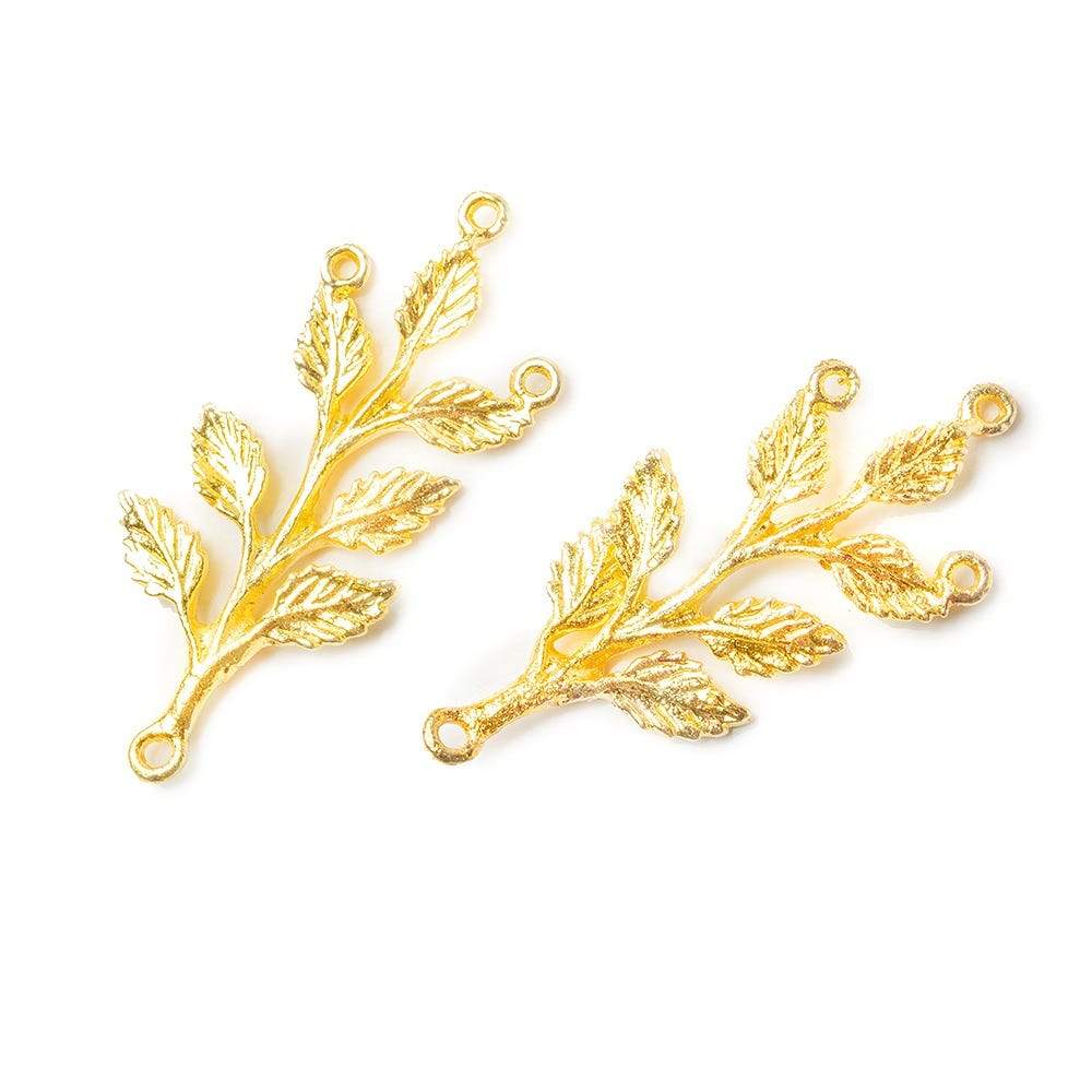 36x14mm 22kt Gold plated Branch with Leaves Charm, 2 pieces - Beadsofcambay.com