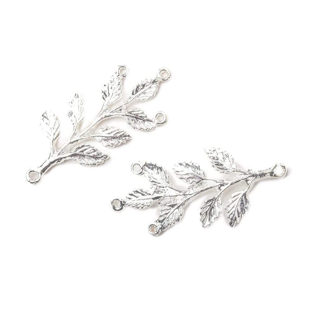 36x14mm Sterling Silver plated Branch with Leaves Charm, 2 pieces - Beadsofcambay.com
