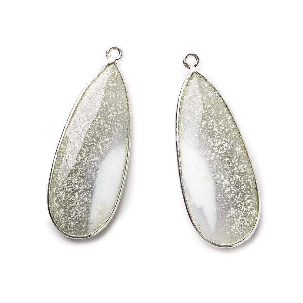 36x15mm Sterling Silver .925 Bezeled Beige White Agate Pear Set of 2 pendants - Beadsofcambay.com