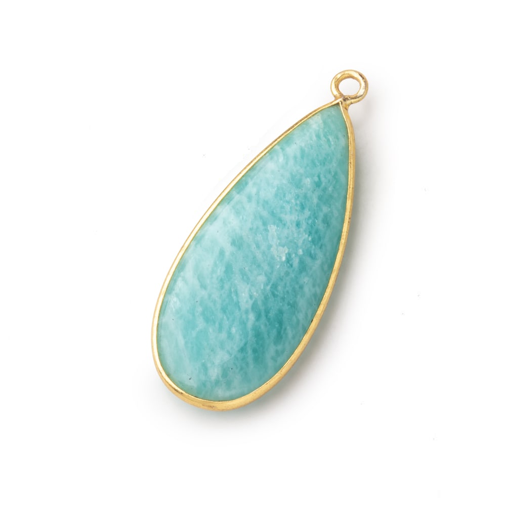 36x16mm Vermeil Bezel Amazonite Plain Pear Pendant 1 Focal Bead - Beadsofcambay.com