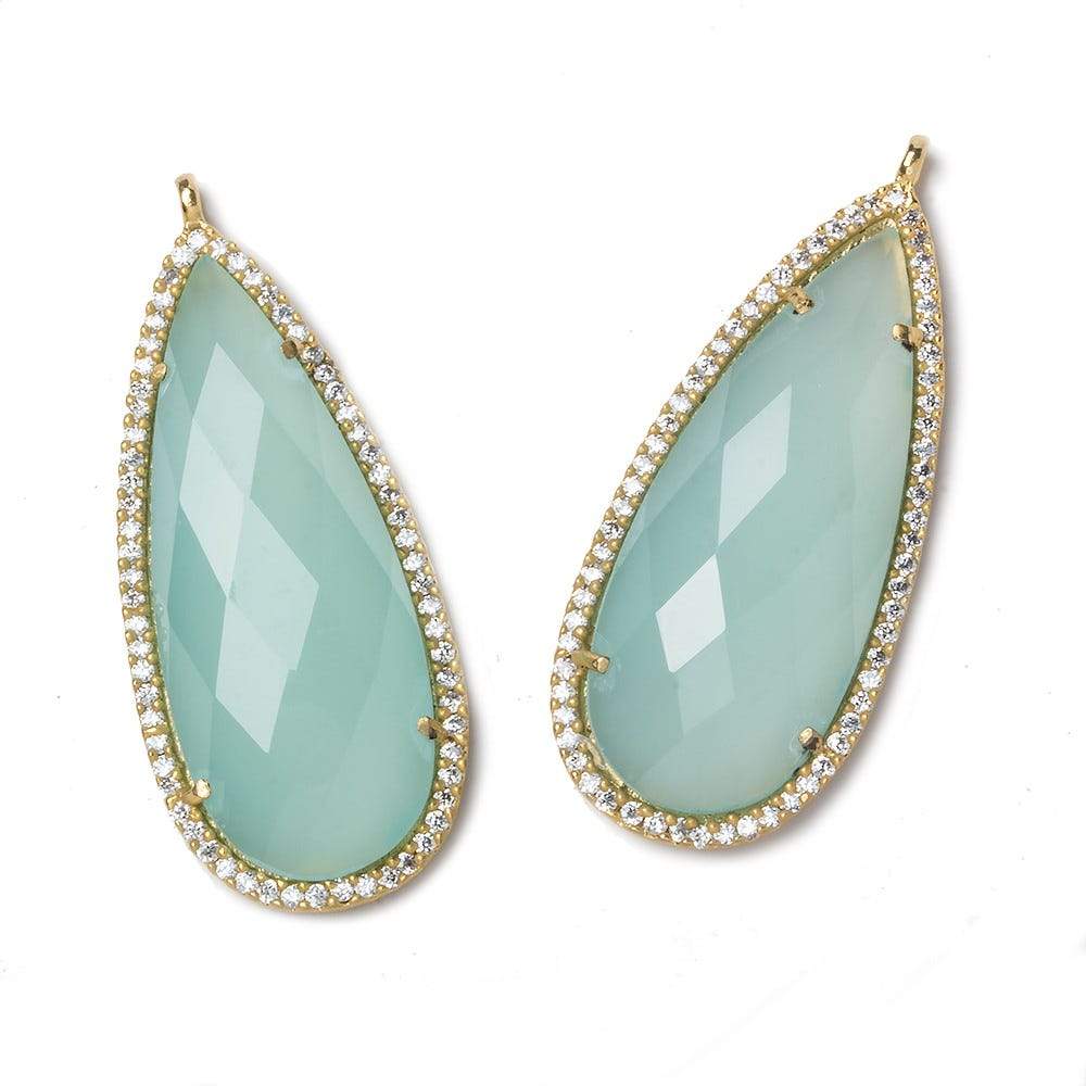 36x17mm Gold Bezel CZ and Aqua Chalcedony Pear Pendant 1 focal bead - Beadsofcambay.com