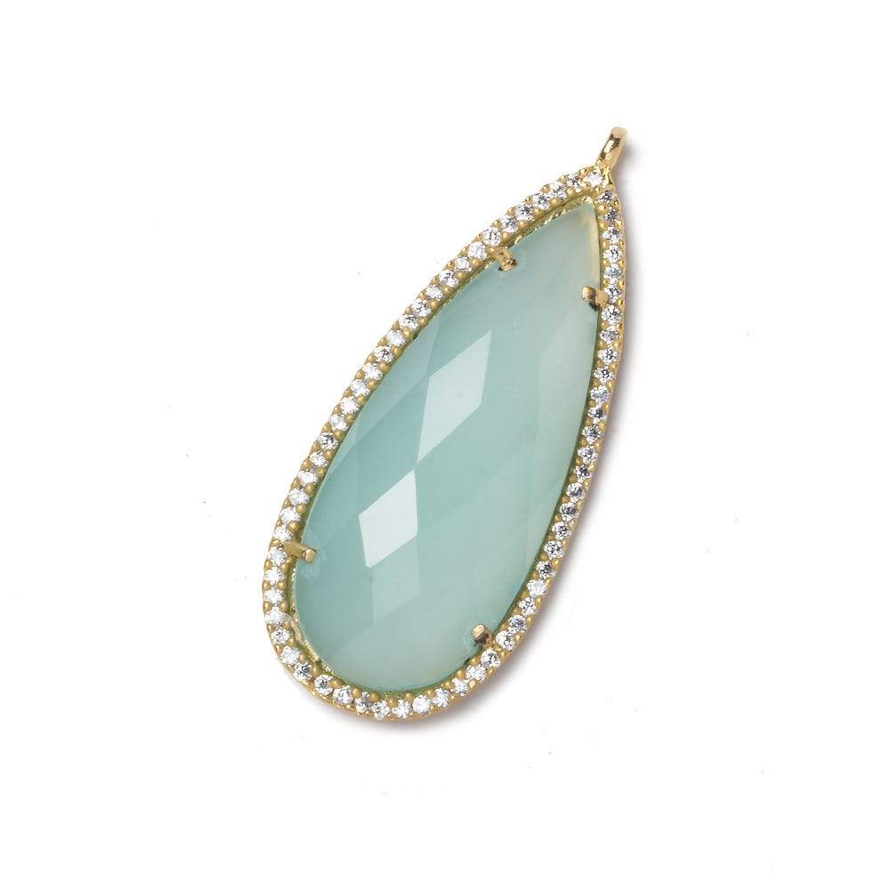 36x17mm Gold Bezel CZ and Aqua Chalcedony Pear Pendant 1 focal bead - Beadsofcambay.com
