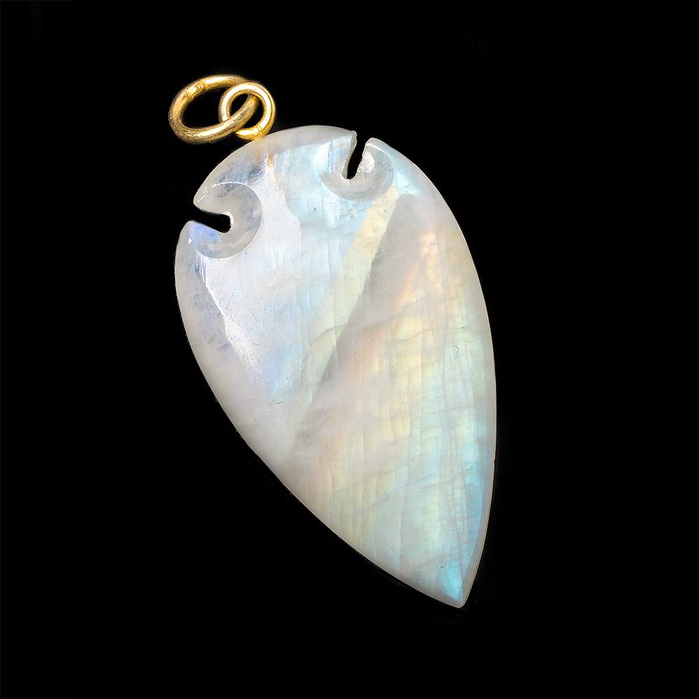 36x20mm Rainbow Moonstone Matte Arrowhead Focal Pendant 1 piece - Beadsofcambay.com