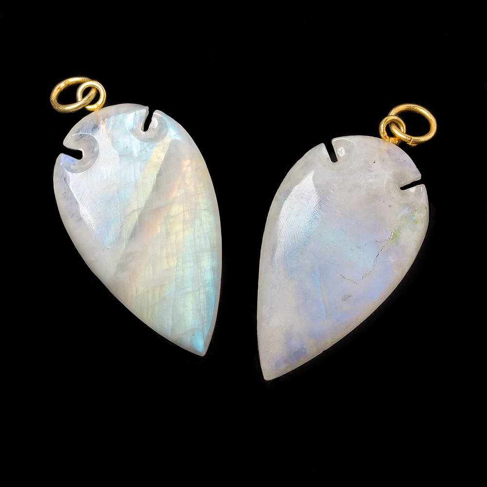 36x20mm Rainbow Moonstone Matte Arrowhead Focal Pendant 1 piece - Beadsofcambay.com