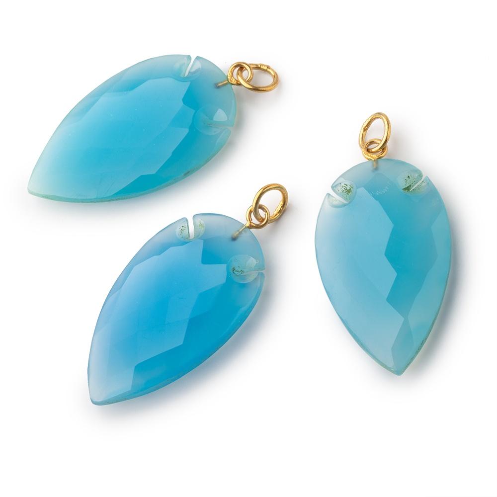 36x20mm Santorini Blue Chalcedony Faceted Arrowhead Focal Pendant 1 piece - Beadsofcambay.com