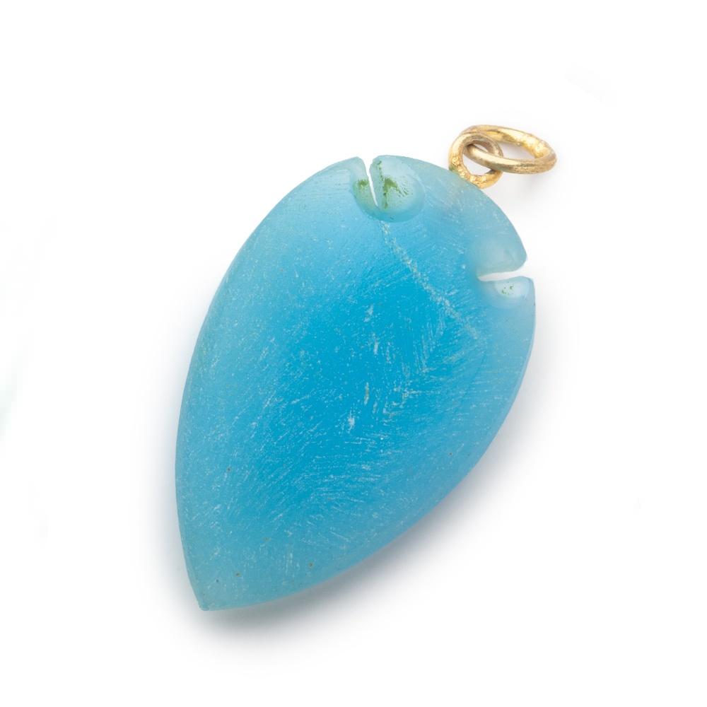 36x20mm Santorini Blue Chalcedony Matte Arrowhead Focal Pendant 1 piece - Beadsofcambay.com