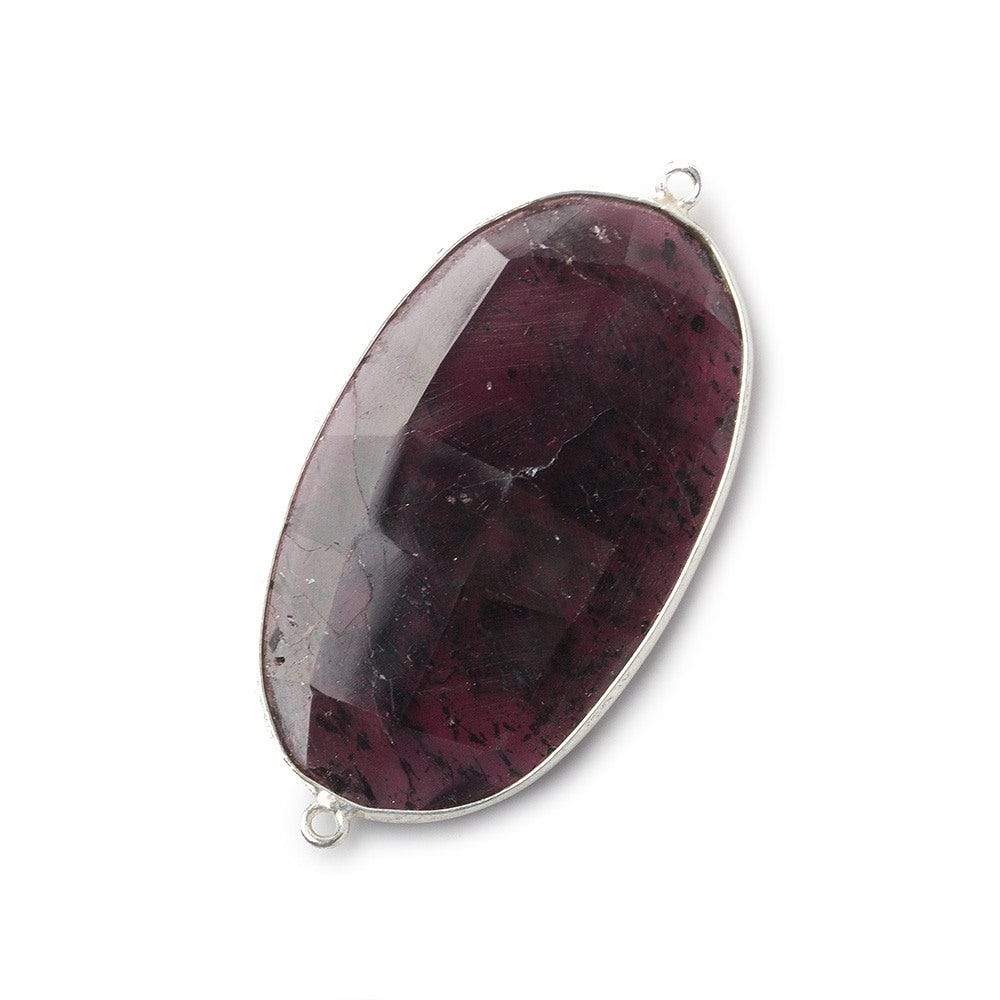 36x21mm Rhodolite Garnet Oval Sterling Silver Bezel Connector 1 piece - Beadsofcambay.com